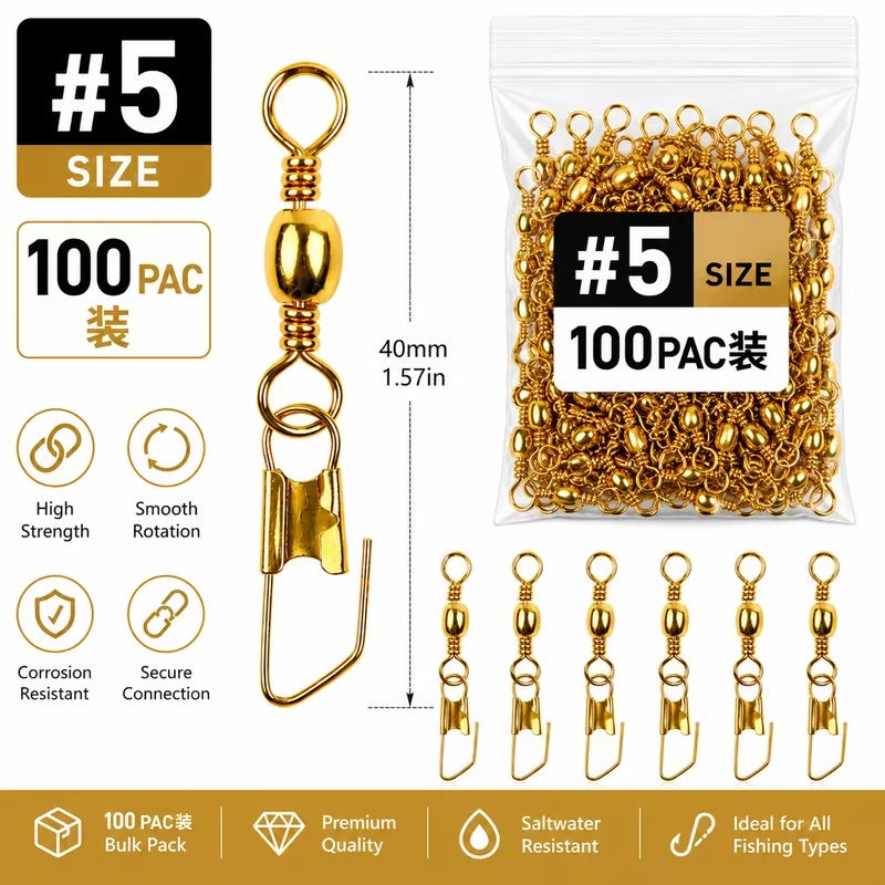Size 5 snap swivel brass connectors 100pcs gold finish