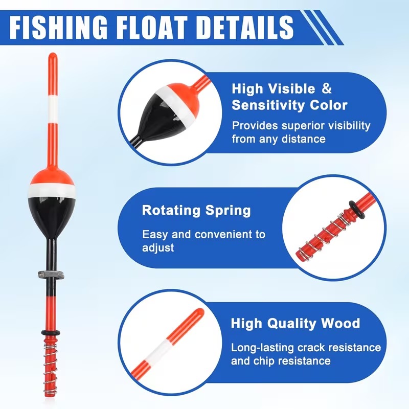 Wooden spring slip bobber fishing float detail image 2