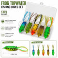 5-piece topwater frog fishing lures set with bait box in 5 colors