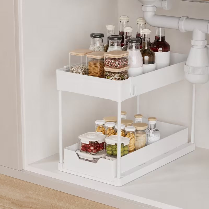 2 tier pull-out under sink organizer with mesh sliding drawers