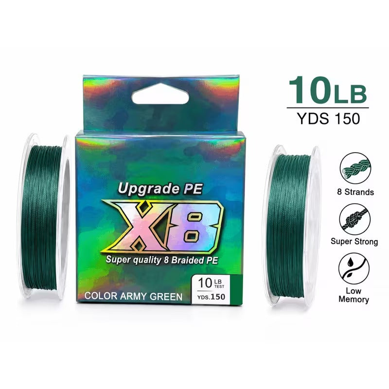 150YDS X8 braided PE fishing line moss green 10LB