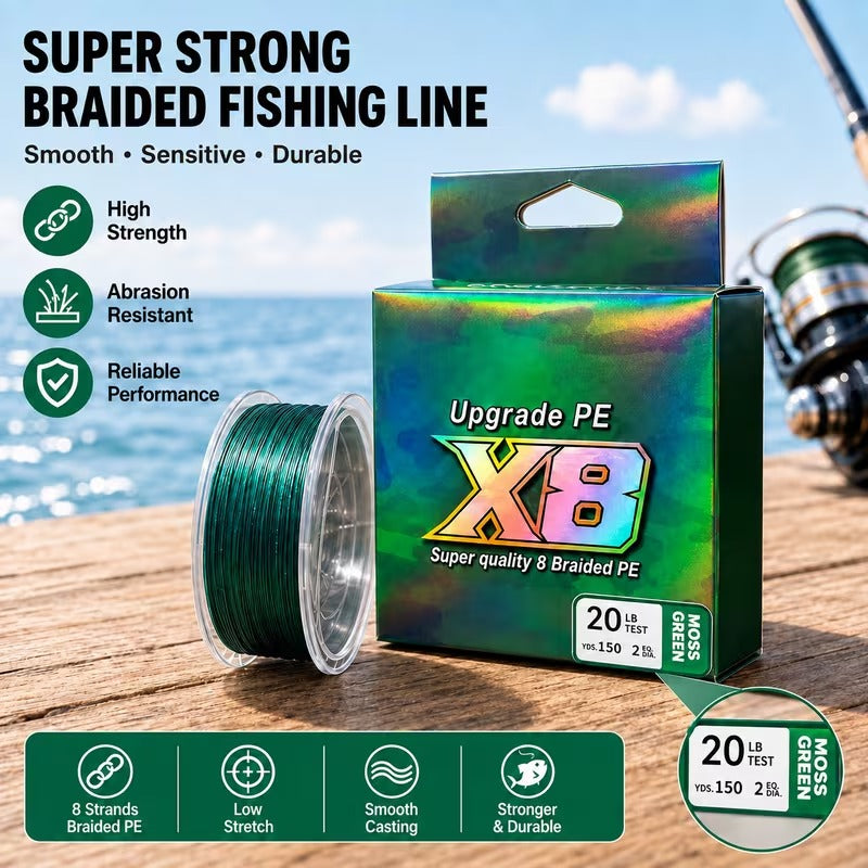 150YDS X8 braided PE fishing line moss green 20LB